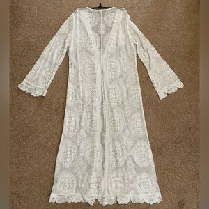 Boston Proper Ivory Lace Sequin and Bead Cardigan